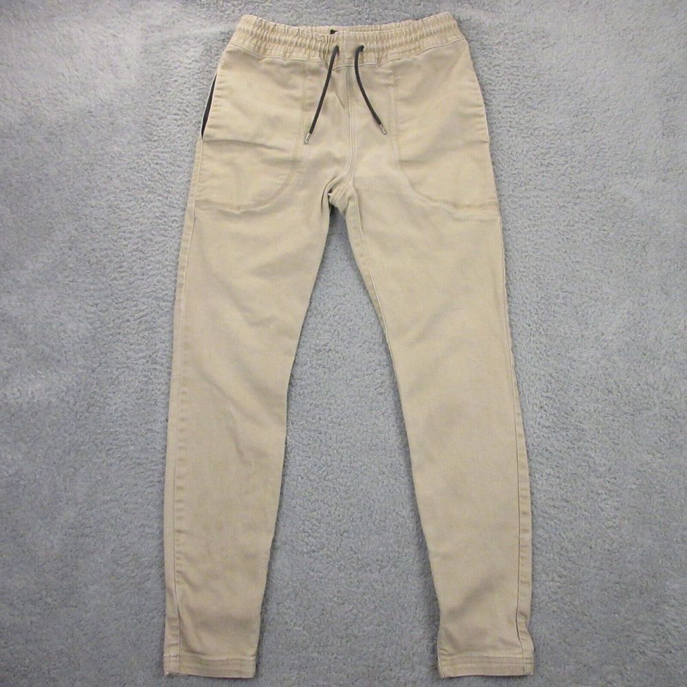 I Love Ugly Pants Mens M Tapered Joggers Ankle Zip Mid Rise Drawstring Logo Tan